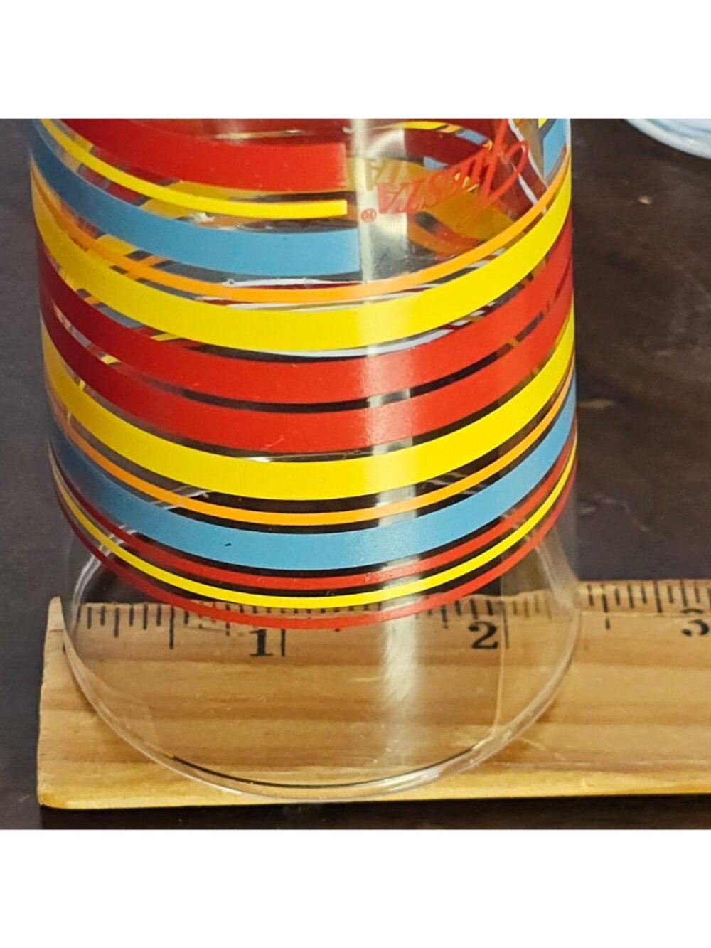 3 Scarlet Fiesta Juice Glasses 4.25" striped vintage retro style drinkware - Picture 5 of 7